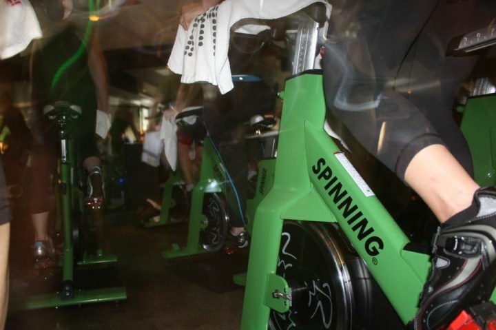 Full house of spinners working hard and loving it during 2-hour Endurance Ride at Hustle & Flow Fitness. (photo credit: Nicole Sciacca)