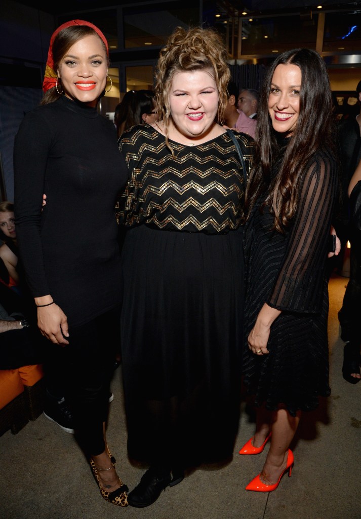 (L-R) Singer Andra Day, actress Ashley Fink and singer-songwriter Alanis Morissette attend Montblanc and Urban Arts Partnerships 24 Hour Plays in Los Angeles at The Shore Hotel on June 20, 2014 in Santa Monica, California. (Photo by Michael Kovac/Getty Images for Montblanc)