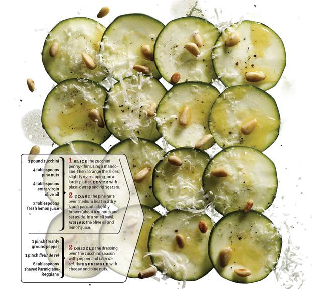 Chef Lorange special Zucchini Carpaccio in homage to National Olive Oil Month and National Zucchini Day this August (photo: courtesy of Fig & Olive)