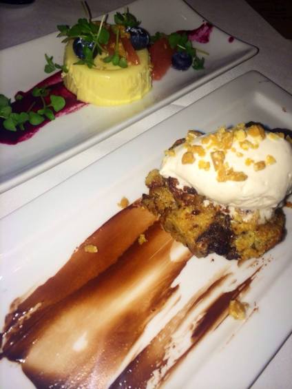 Bread Pudding and Panna Cotta with fruit bliss at The Larchmont. (Photo credit: Melissa Curtin)