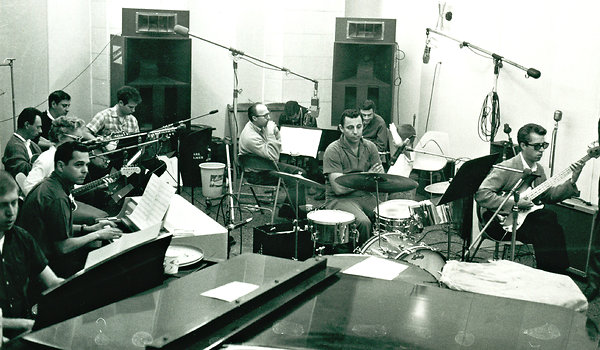 Wrecking Crew members at work at a Los Angeles studio. (Photo credit: NYTimes.com)