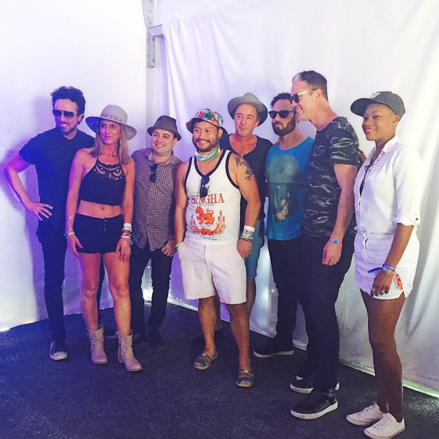 My buddy Brian Lee and I wishing we were in the band - Fitz and the Tantrums. The Amex tent at Coachella. (Photo credit: Melissa Curtin)