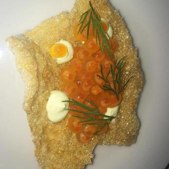 Smoked salmon roe tartlet from Mourard in San Francisco. Los Angeles Food and Wine Festival 2015.