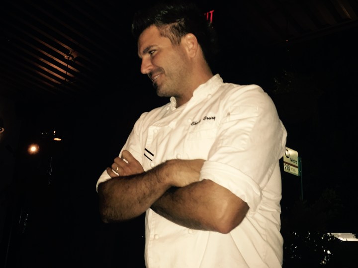 Chef Chris Crary entertains between courses (photo by Scott Bridges) 