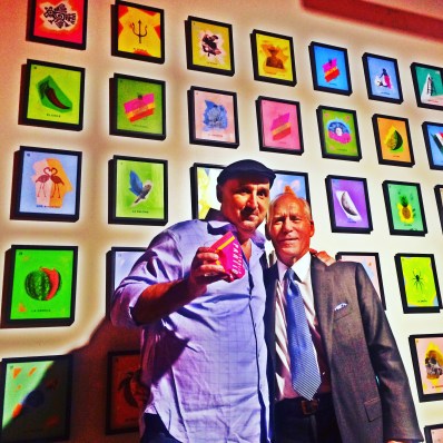 Artist, Alejandro Vigilante, with Partida CEO, Gary Shansby, in front of their new collaborative project launch, Partida Loteria (photo credit: Rochelle Robinson)