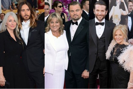 Star studded Hollywood actors (Jared Leto, Leonardo DiCaprio, Bradley Cooper) accompanied by thier mamas on the red carpet of the Oscars 